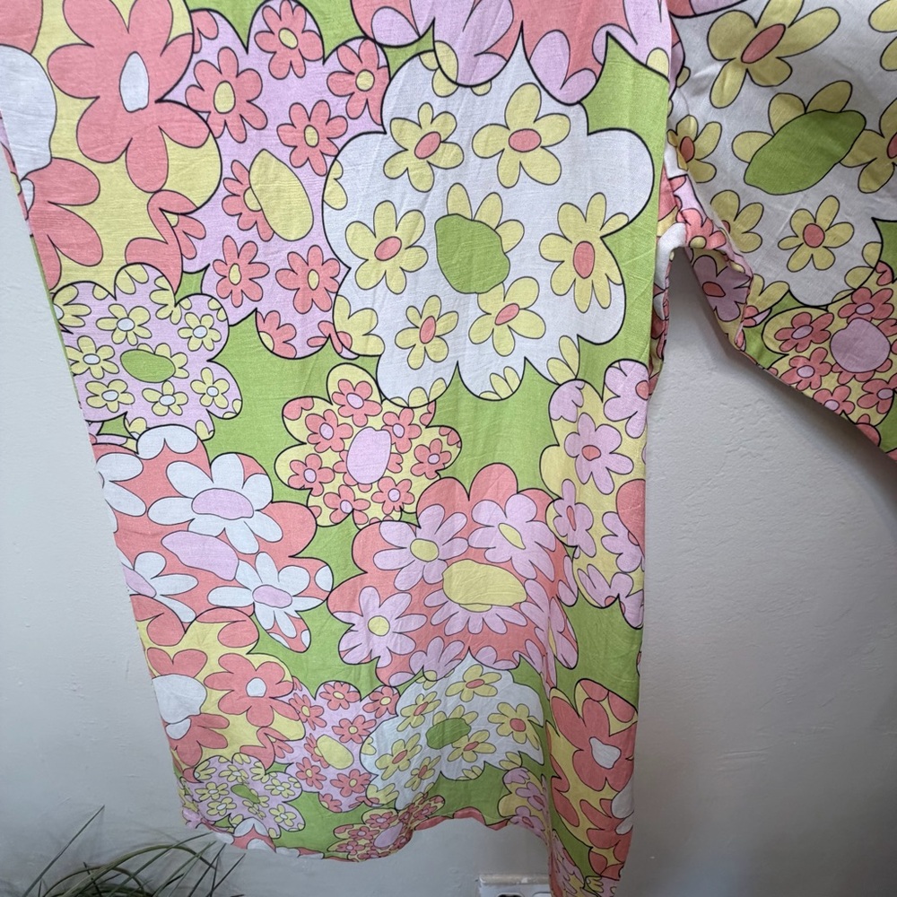J. Peterman Psychedelic Floral Print Mandarin Collar Wide Leg Retro Mod Jumpsuit - Picture 11 of 16